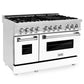 ZLINE 48" 6.0 cu. ft. Legacy Dual Fuel Range with 7 Burner Gas Cooktop and 2 Electric Ovens in Satin Stainless Steel with White Matte Doors and Griddle, RAS-WM-GR-48