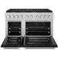 ZLINE 48" 6.7 cu. ft. Paramount Double Oven Gas Range with 8 Burner Cooktop in Satin Stainless Steel with Black Matte Doors, SGRS-BLM-48