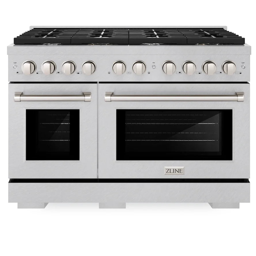 ZLINE 48" 6.7 cu. ft. Paramount Double Oven Gas Range with 8 Burner Cooktop in Satin Stainless Steel, SGRS-48