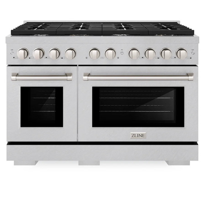 ZLINE 48" 6.7 cu. ft. Paramount Double Oven Gas Range with 8 Burner Cooktop in Satin Stainless Steel, SGRS-48
