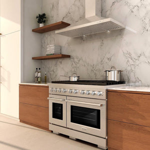 ZLINE 48" 6.7 cu. ft. Paramount Double Oven Gas Range with 8 Burner Cooktop in Satin Stainless Steel, SGRS-48