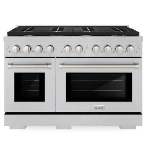ZLINE 48" 6.7 cu. ft. Paramount Double Oven Gas Range in Satin Stainless Steel with 8 Brass Burners, SGRS-BR-48