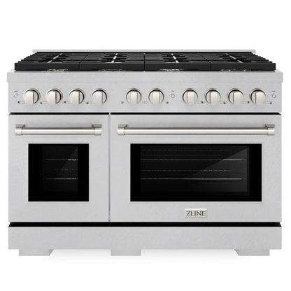 ZLINE 48" 6.7 cu. ft. Paramount Double Oven Gas Range in Satin Stainless Steel with 8 Brass Burners, SGRS-BR-48
