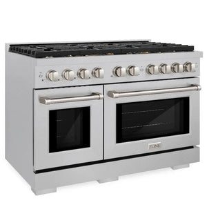 ZLINE 48" 6.7 cu. ft. Paramount Double Oven Gas Range in Satin Stainless Steel with 8 Brass Burners, SGRS-BR-48