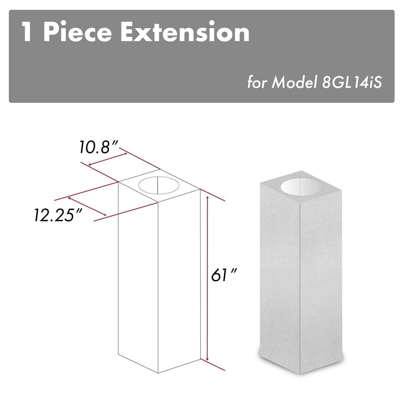 ZLINE 61" Satin Stainless Steel Chimney Extension for Ceilings up to 12.5 ft., 8GL14iS-E