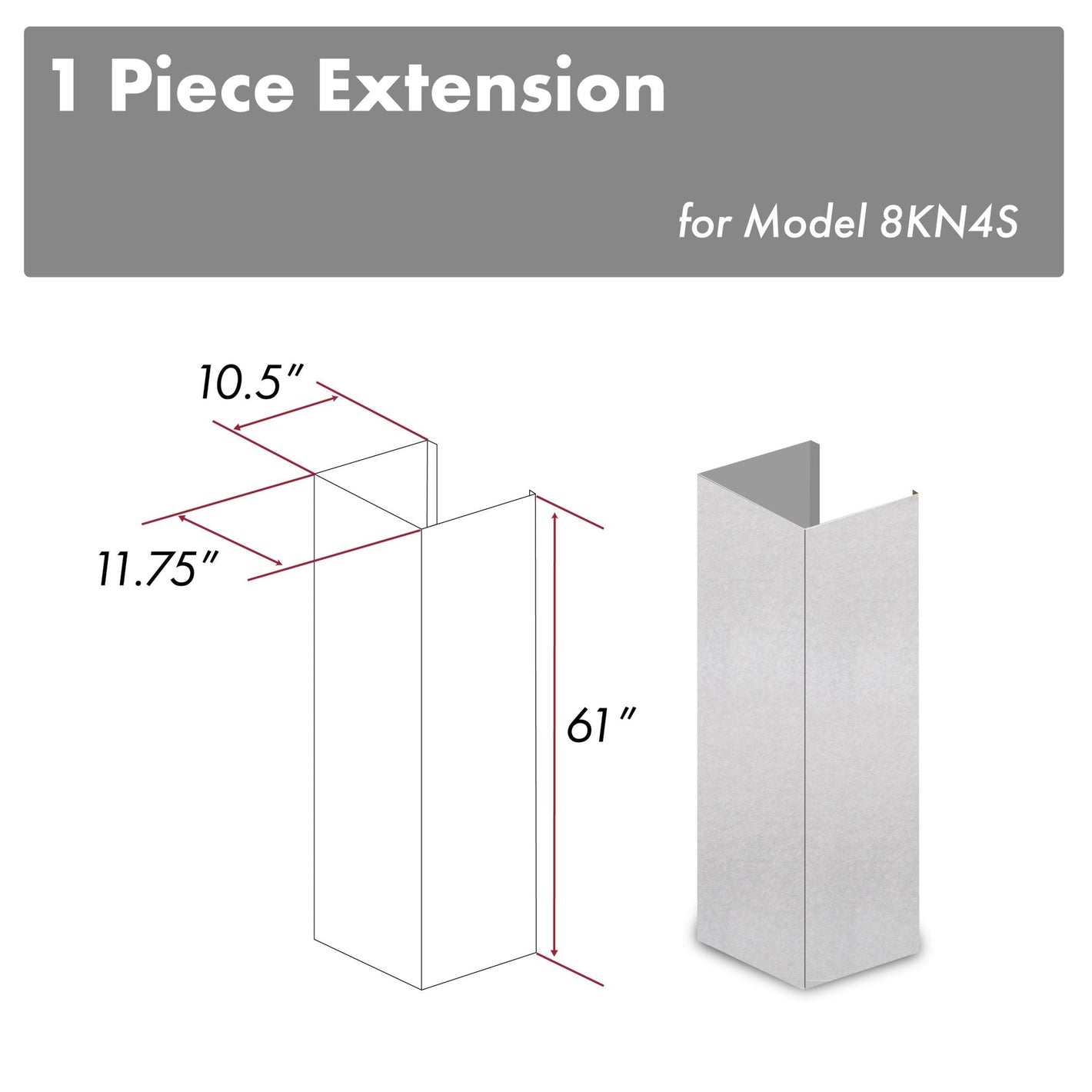 ZLINE 61" Satin Stainless Steel Chimney Extension for Ceilings up to 12.5 ft., 8KN4S-E