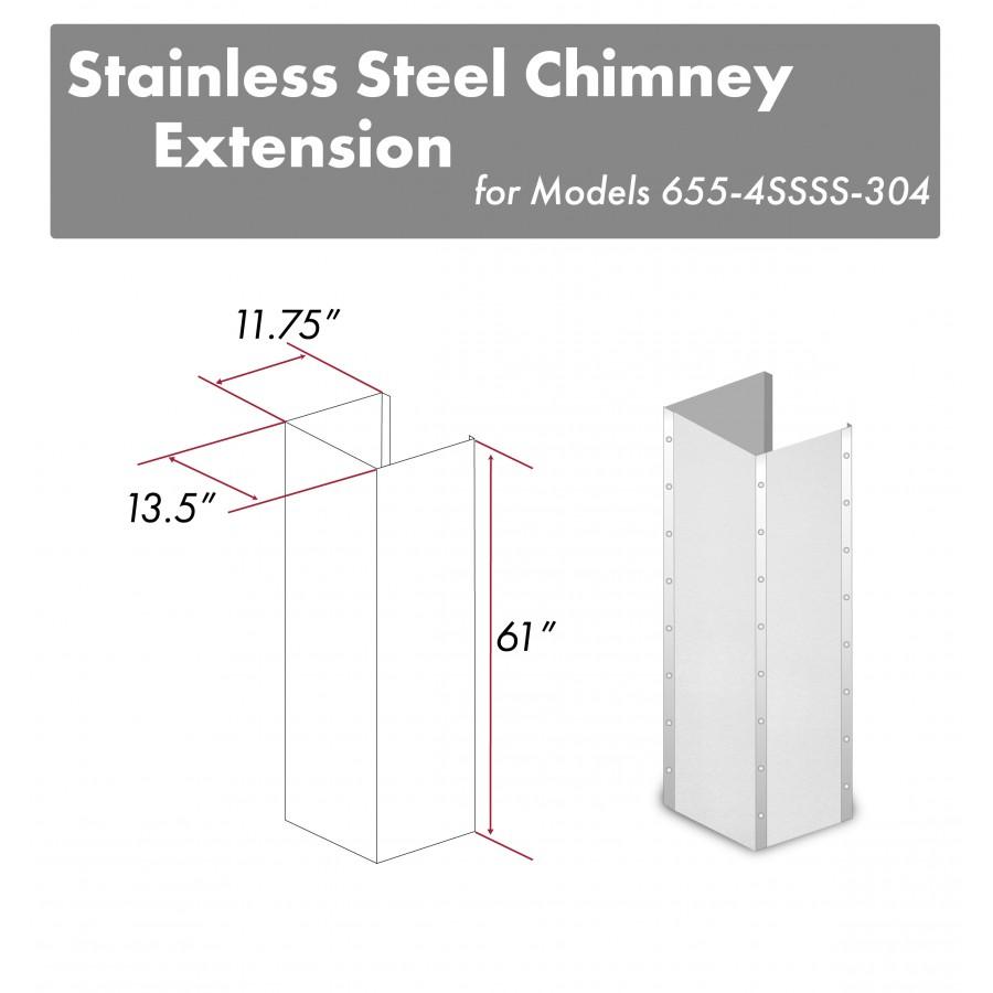 ZLINE 61" Satin Stainless Steel Extended Chimney and Crown, 655-4SSSS-30-304-E