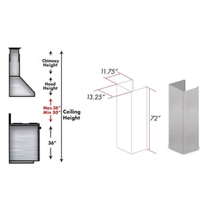 ZLINE 72" Satin Stainless Steel Extended Chimney and Crown, 8654-E