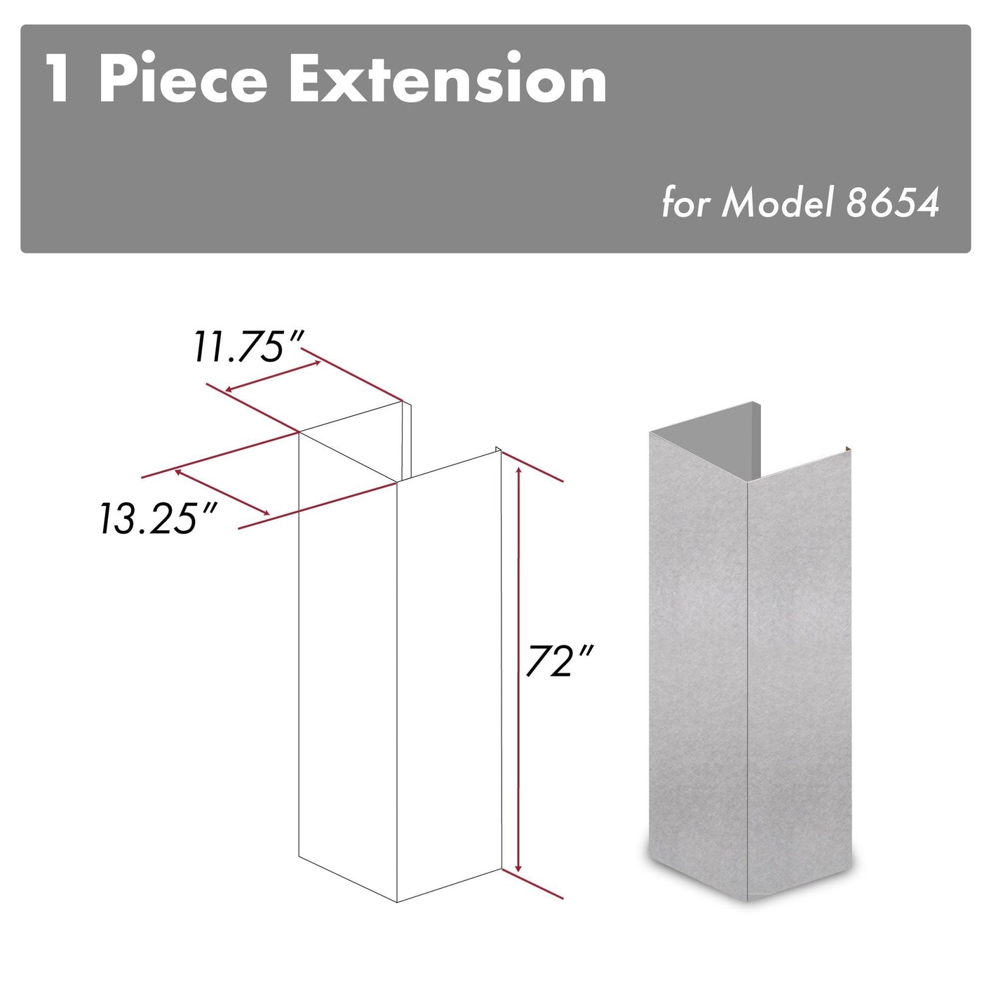 ZLINE 72" Satin Stainless Steel Extended Chimney and Crown, 8654-E
