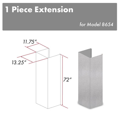 ZLINE 72" Satin Stainless Steel Extended Chimney and Crown, 8654-E
