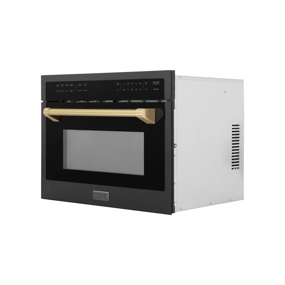 ZLINE Autograph Edition 24" 1.6 cu ft. Built-in Convection Microwave Oven in Black Stainless Steel and Champagne Bronze Accents (MWOZ-24-BS-CB)