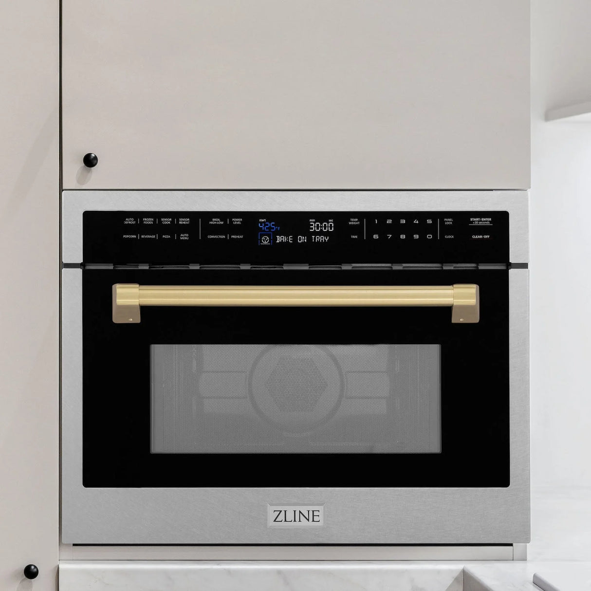 ZLINE Autograph Edition 24" 1.6 cu ft. Built-in Convection Microwave Oven in Fingerprint Resistant Stainless Steel with Champagne Bronze Accents (MWOZ-24-SS-CB)