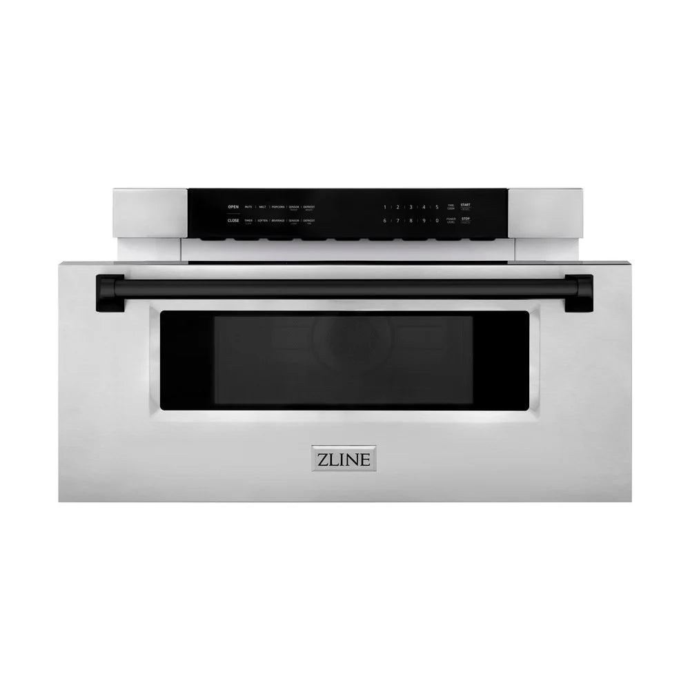 ZLINE Autograph Edition 30" Built-in Microwave Drawer in Stainless Steel with Matte Black Accents