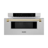 ZLINE Autograph Edition 30" Built-in Microwave Drawer in DuraSnow Stainless Steel with Gold Accents