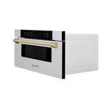 ZLINE Autograph Edition 30" Built-in Microwave Drawer in DuraSnow Stainless Steel with Gold Accents