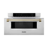 ZLINE Autograph Edition 30" Built-in Microwave Drawer in Stainless Steel with Polish Gold Accents