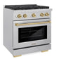 ZLINE Autograph 30" 4.2 cu. ft. Paramount Gas Range with 4 Burner Cooktop and Convection Gas Oven in Satin Stainless Steel and Champagne Bronze Accents, SGRSZ-30-CB