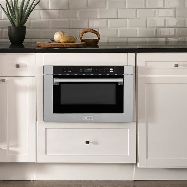 ZLINE 24" Built-in Microwave Drawer with a Traditional Handle in DuraSnow Stainless Steel