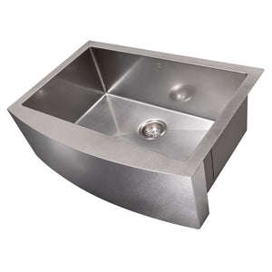 ZLINE 30" Zermatt Farmhouse Apron Mount Single Bowl Satin Stainless Steel Kitchen Sink with Bottom Grid, SAS-30S