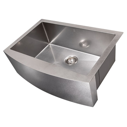 ZLINE 30" Zermatt Farmhouse Apron Mount Single Bowl Satin Stainless Steel Kitchen Sink with Bottom Grid, SAS-30S