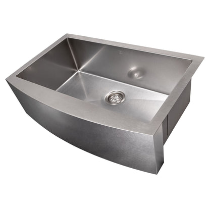 ZLINE 33" Vail Farmhouse Apron Mount Single Bowl Satin Stainless Steel Kitchen Sink with Bottom Grid, SAS-33S