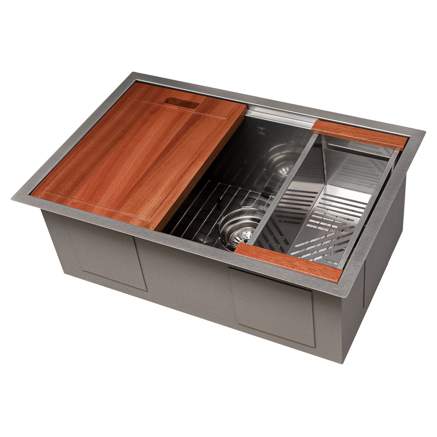 ZLINE 27" Garmisch Undermount Single Bowl Satin Stainless Steel Kitchen Sink with Bottom Grid and Accessories, SLS-27S