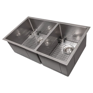 ZLINE 33" Chamonix Undermount Double Bowl Satin Stainless Steel Kitchen Sink with Bottom Grid, SR60D-33S