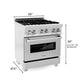 ZLINE 30" 4.0 cu. ft. Legacy Dual Fuel Range with Gas Cooktop and Electric Convection Oven in Satin Stainless Steel with 4 Brass Burners, RAS-SN-BR-30
