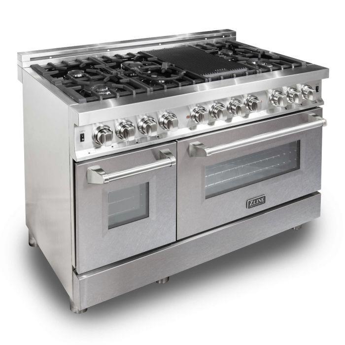 ZLINE 48" 6.0 cu. ft. Legacy Dual Fuel Range with 7 Burner Gas Cooktop and 2 Electric Ovens in Stainless Steel with Satin Stainless Steel Doors, RA-SN-48