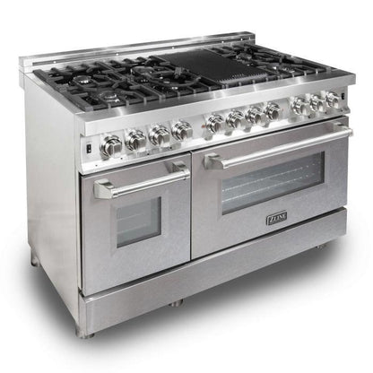 ZLINE 48" 6.0 cu. ft. Legacy Dual Fuel Range with 7 Burner Gas Cooktop and 2 Electric Ovens in Stainless Steel with Satin Stainless Steel Doors, RA-SN-48