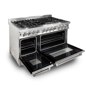 ZLINE 48" 6.0 cu. ft. Legacy Dual Fuel Range with 7 Burner Gas Cooktop and 2 Electric Ovens in Stainless Steel with Satin Stainless Steel Doors, RA-SN-48