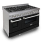 ZLINE Appliance Package - 48" Dual Fuel Range with Black Matte Door and Convertible Vent Range Hood in Satin Stainless Steel, 2KP-RASBLMRH48