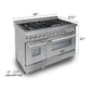 ZLINE 48" 6.0 cu. ft. Legacy Dual Fuel Range with 7 Burner Gas Cooktop and 2 Electric Ovens in Satin Stainless Steel and Blue Matte Doors, RAS-BM-48