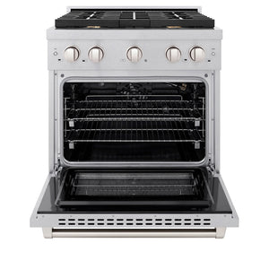 ZLINE 30" 4.2 cu. ft. Paramount Gas Range with Convection Gas Oven in Satin Stainless Steel with 4 Brass Burners, SGRS-BR-30