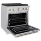 ZLINE 30" 4.2 cu. ft. Paramount Gas Range with Convection Gas Oven in Satin Stainless Steel with 4 Brass Burners, SGRS-BR-30