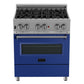 ZLINE 30" 4.0 cu. ft. Legacy Dual Fuel Range with 4 Burner Gas Cooktop and Electric Convection Oven in Satin Stainless Steel and Blue Matte Door, RAS-BM-30
