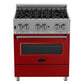 ZLINE 30" 4.0 cu. ft. Legacy Dual Fuel Range with 4 Burner Gas Cooktop and Electric Convection Oven in Satin Stainless Steel and Red Matte Door, RAS-RM-30