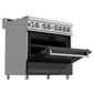 ZLINE 36" Dual Fuel Range in Satin Stainless Steel with Black Matte Door & 36" Range Hood Appliance Package, 2KP-RASBLMRH36