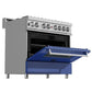ZLINE Appliance Package - 36" Dual Fuel Range with Blue Matte Door and Convertible Vent Range Hood in Satin Stainless Steel, 2KP-RASBMRH36