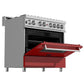 ZLINE Appliance Package - 36" Dual Fuel Range with Red Matte Door and Convertible Vent Range Hood in Satin Stainless Steel, 2KP-RASRMRH36