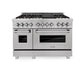 ZLINE 48" 6.0 cu. ft. Legacy Dual Fuel Range with Gas Cooktop and 2 Electric Ovens in Satin Stainless Steel with 6 Brass Burners and Griddle, RAS-SN-BR-GR-48