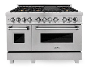 ZLINE 48" 6.0 cu. ft. Legacy Dual Fuel Range with Gas Cooktop and 2 Electric Ovens in Satin Stainless Steel with 6 Brass Burners, RAS-SN-BR-48