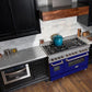 ZLINE 48" 6.0 cu. ft. Legacy Dual Fuel Range with 7 Burner Gas Cooktop and 2 Electric Ovens in Satin Stainless Steel and Blue Matte Doors, RAS-BM-48